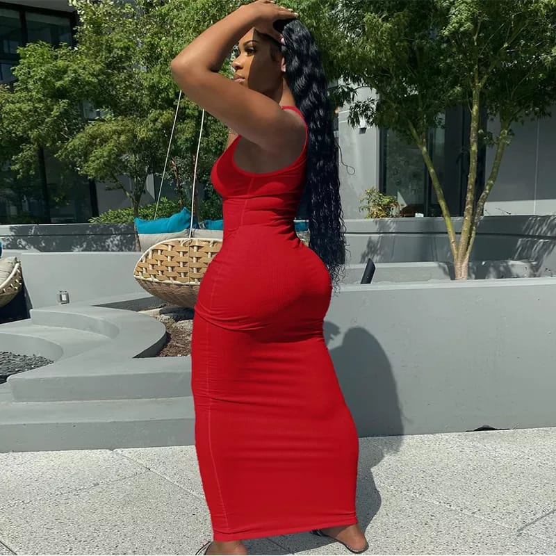 Ribbed Sleeveless V-Neck Bodycon Dress - Image 7