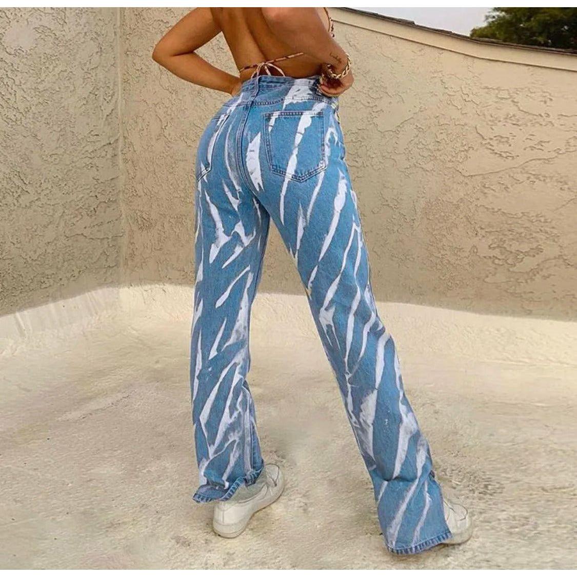 Rockmore Striped Print Bottom Split Jeans - Image 3