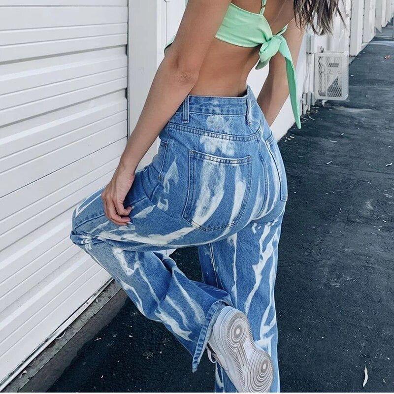 Rockmore Striped Print Bottom Split Jeans - Image 4