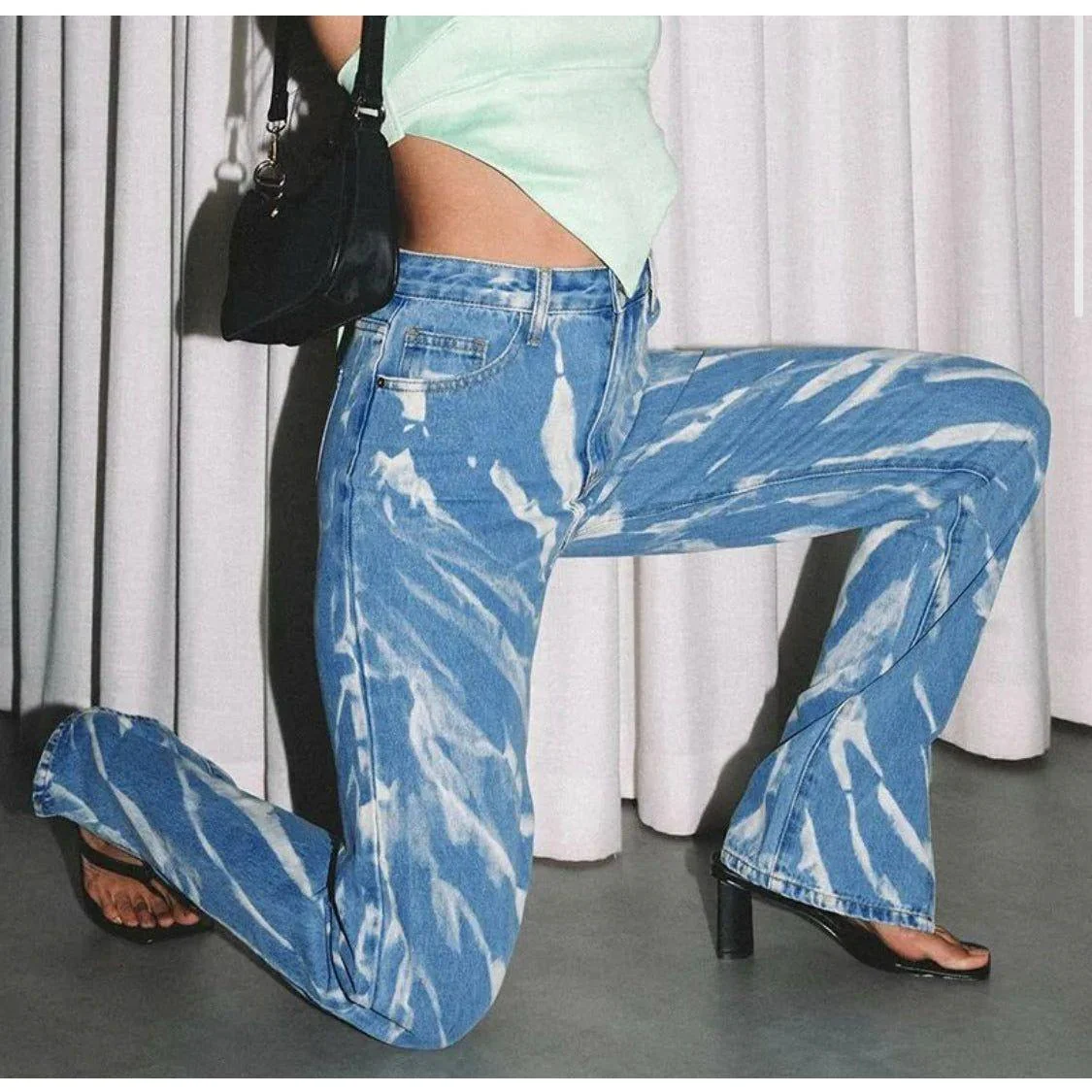 Rockmore Striped Print Bottom Split Jeans - Image 5