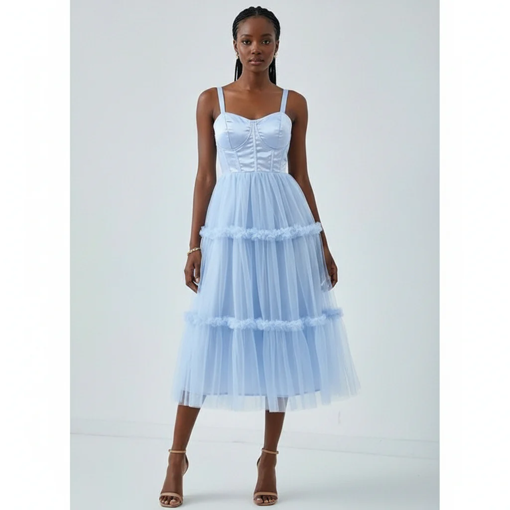 Romantic Corset Tulle Midi Dress - Image 4