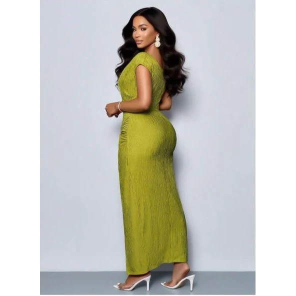 Round Neck A-line Slit Maxi Dress - Image 4
