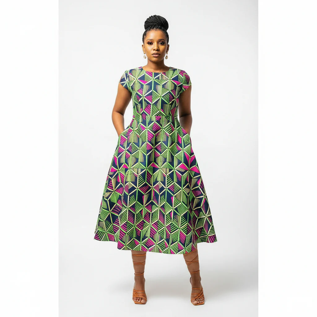 African Print Pocket Ankara Dress - Image 2