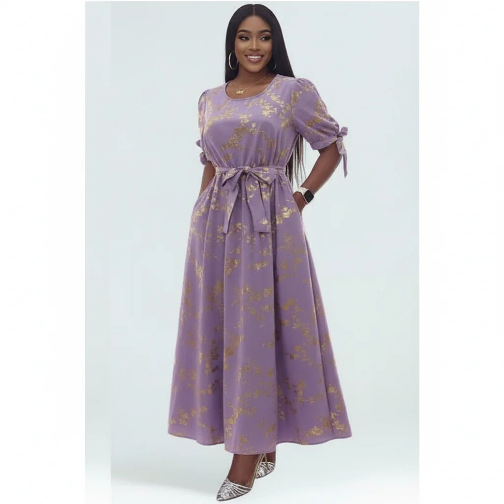 Round-Neck Long Sleeve Floral A-line Maxi Dress - Image 3