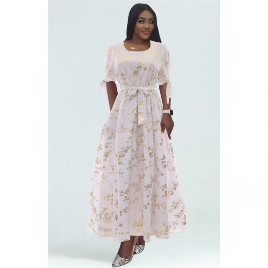 Round-Neck Long Sleeve Floral A-line Maxi Dress - Image 5