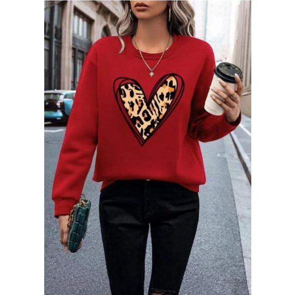 Round Neck Long Sleeve Heart Print Casual Sweatshirt - Image 3