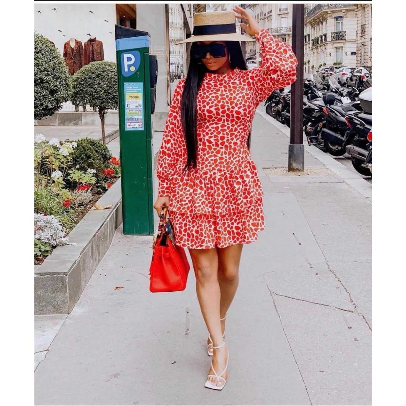 Round Neck Long Sleeve Printing Dress  - Image 4
