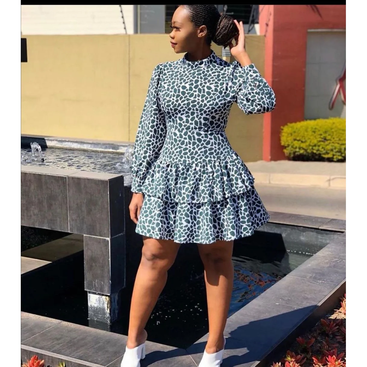 Round Neck Long Sleeve Printing Dress  - Image 5