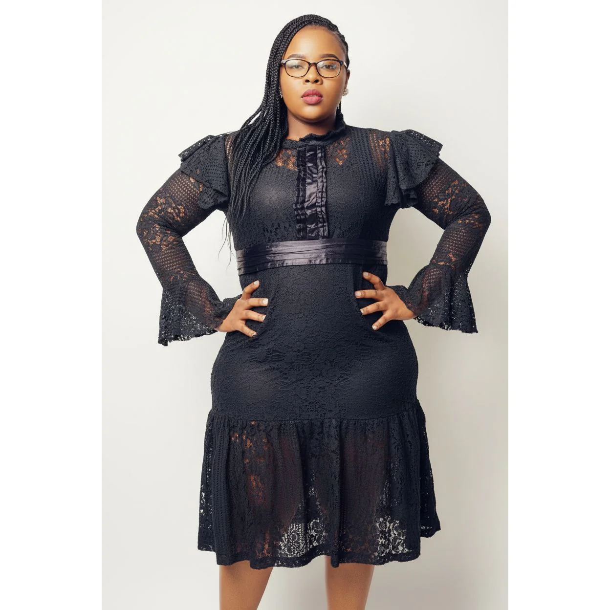 Round Neck Long Sleeve Ruffles Dress. - Image 3