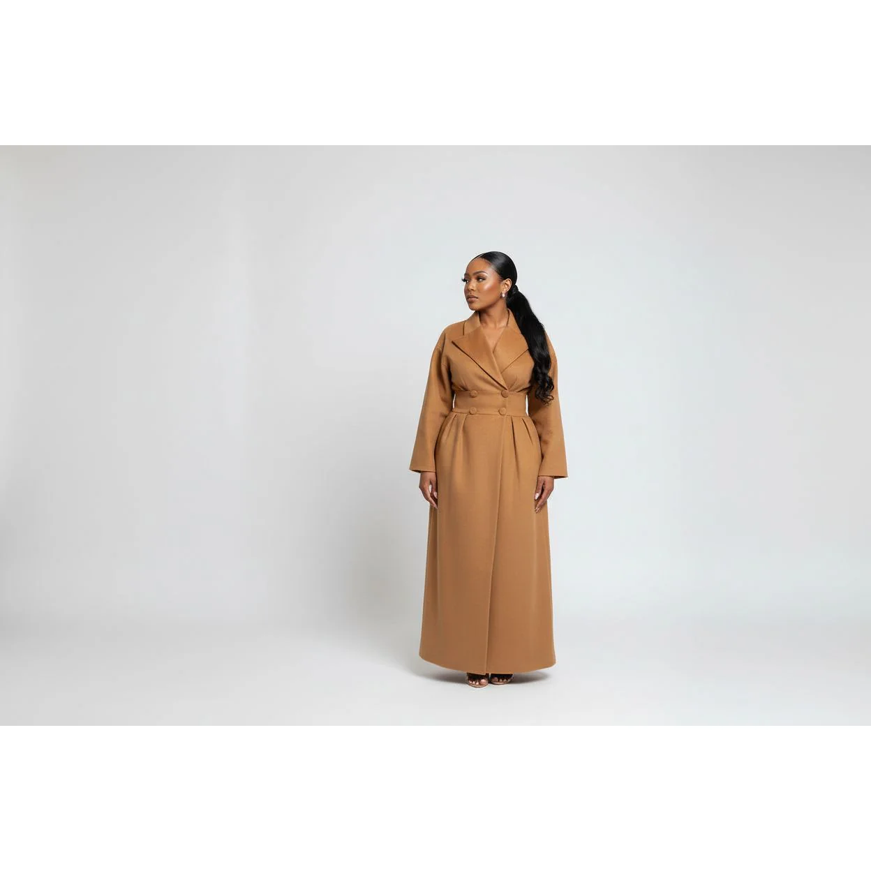 Buttoned Long Sleeves Loose Notched Collar Outerwear Coats - Image 3