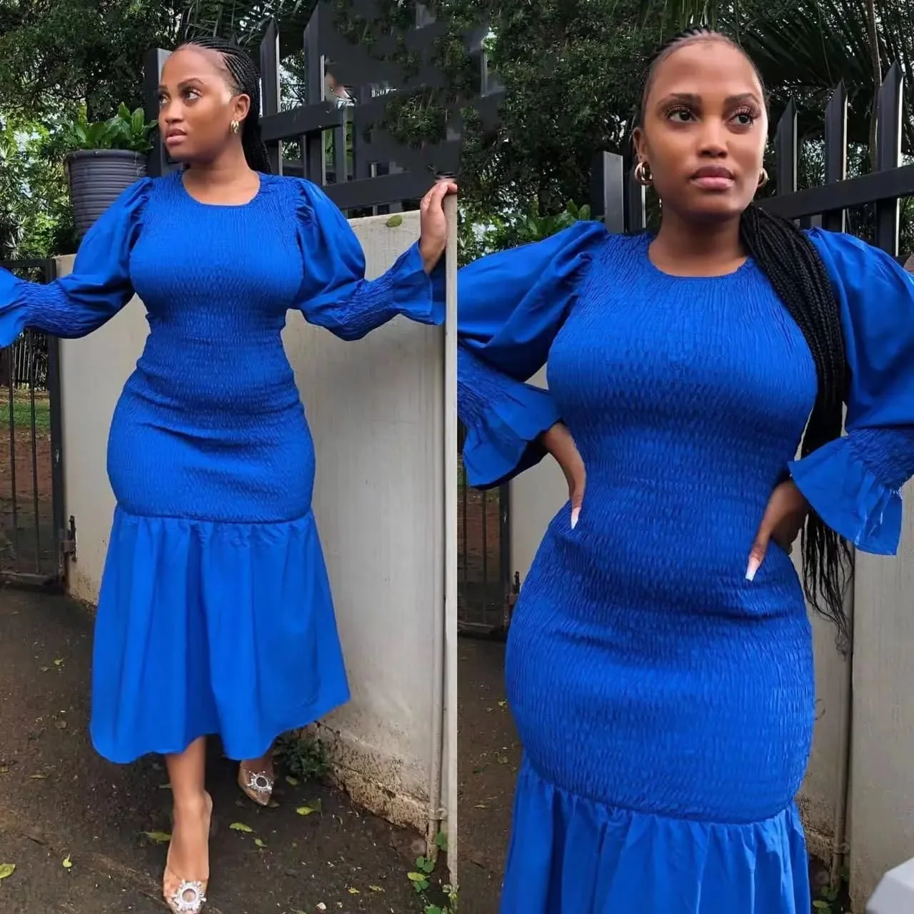 Round Neck Puff Sleeve Bodycon Dress - Image 2