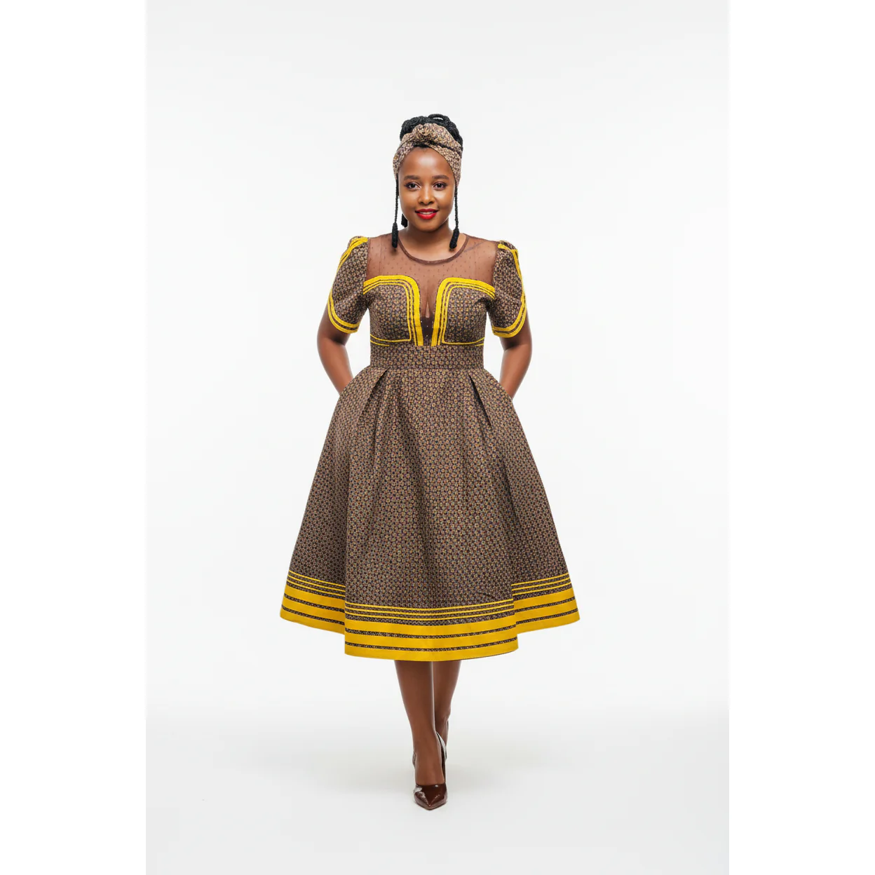Round Neck Short Sleeve Ankara Dress - Image 2