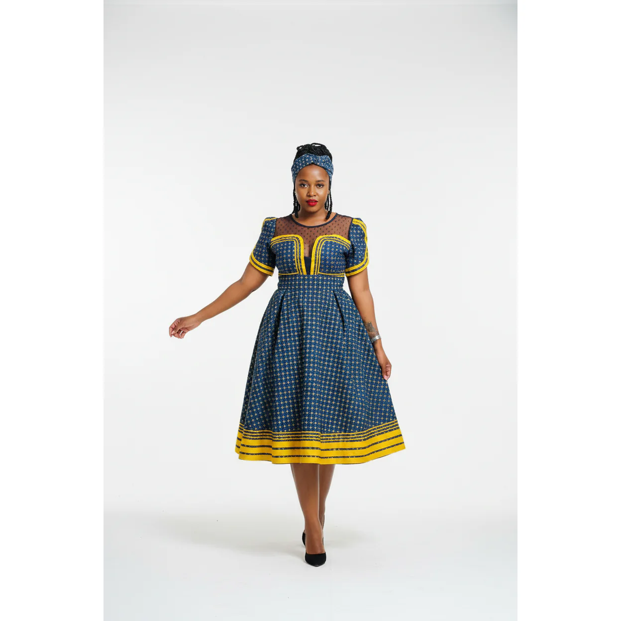 Round Neck Short Sleeve Ankara Dress - Image 3