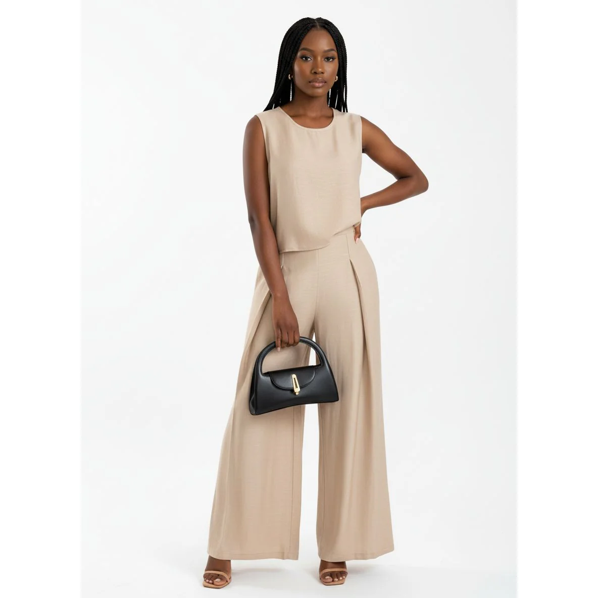 Round Neck Top and Wide-Leg Pants Casual Two-Piece Set - Image 5