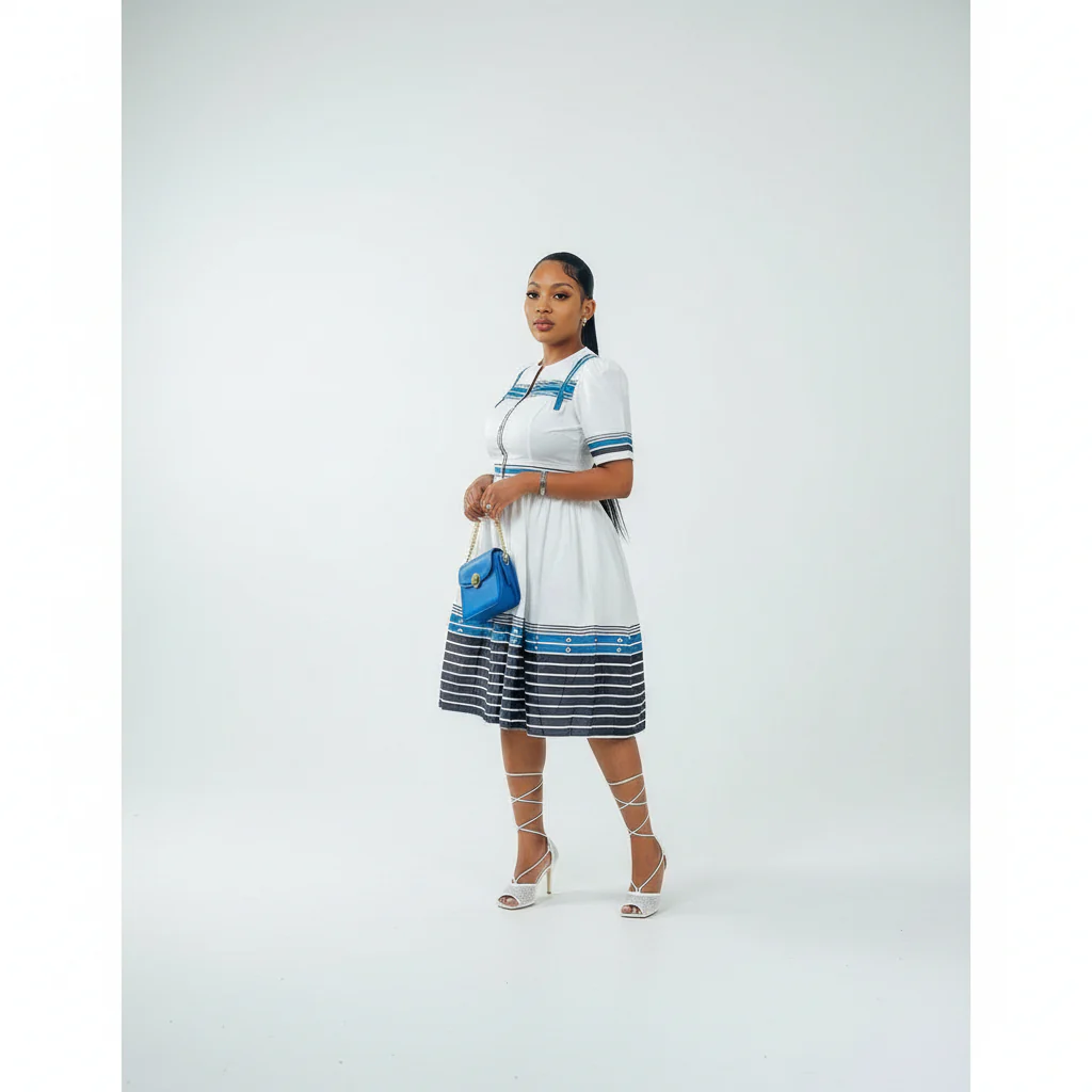 Round Neck Traditional Ankara Dress - Image 3