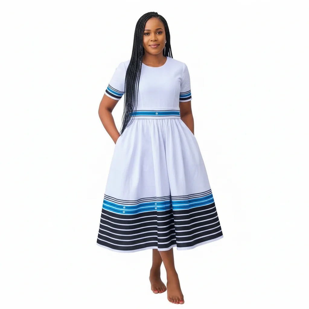 Round Neck Traditional Ankara Dress - Image 4