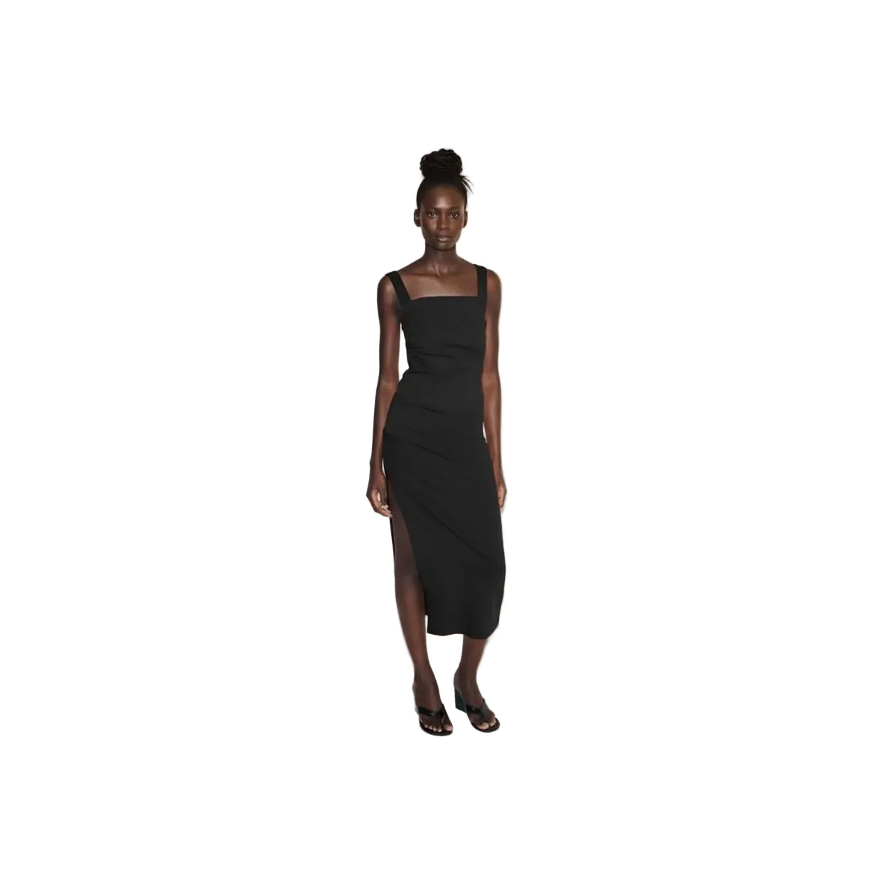 Ruched High Slit Bodycon Midi Dress - Image 4