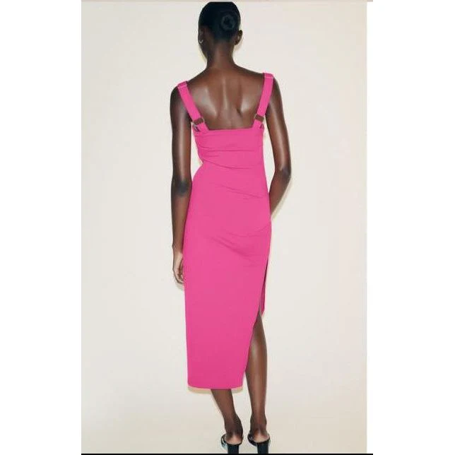 Ruched High Slit Bodycon Midi Dress - Image 5