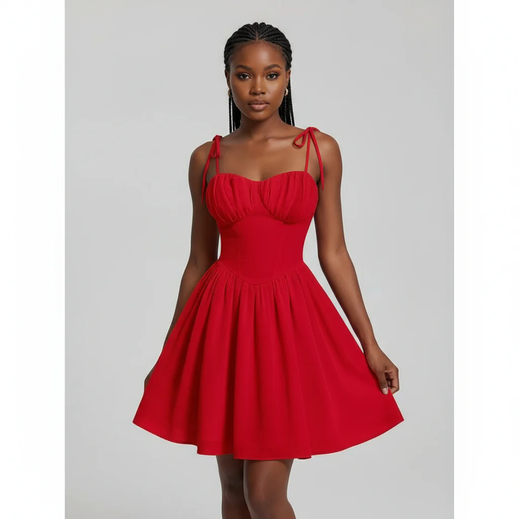 Ruched Spaghetti Strap Contrast Lace Peplum Mini Dress - Image 3