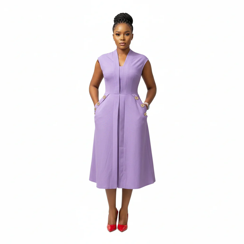 Sleeveless Ruffle Front Trim Button Sexy Midi Dress - Image 4