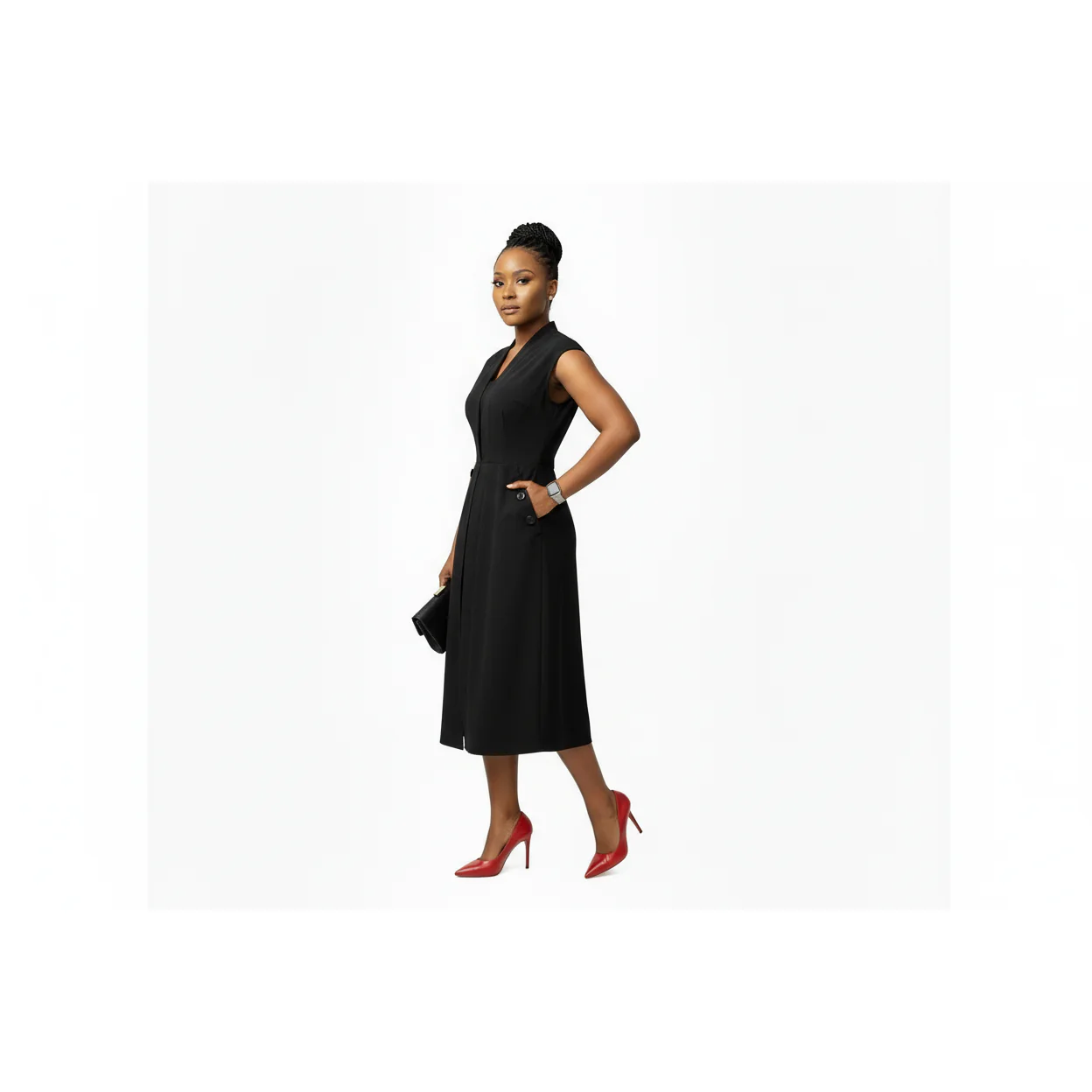 Sleeveless Ruffle Front Trim Button Sexy Midi Dress - Image 6