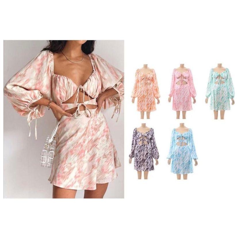 Ruffle Long Sleeve Crop Top Lace up Dress. - Image 3