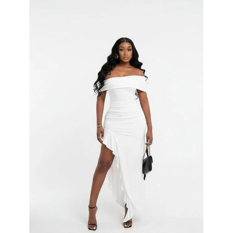Ruffle Off Shoulder Sexy Bodycon Dress - Image 4