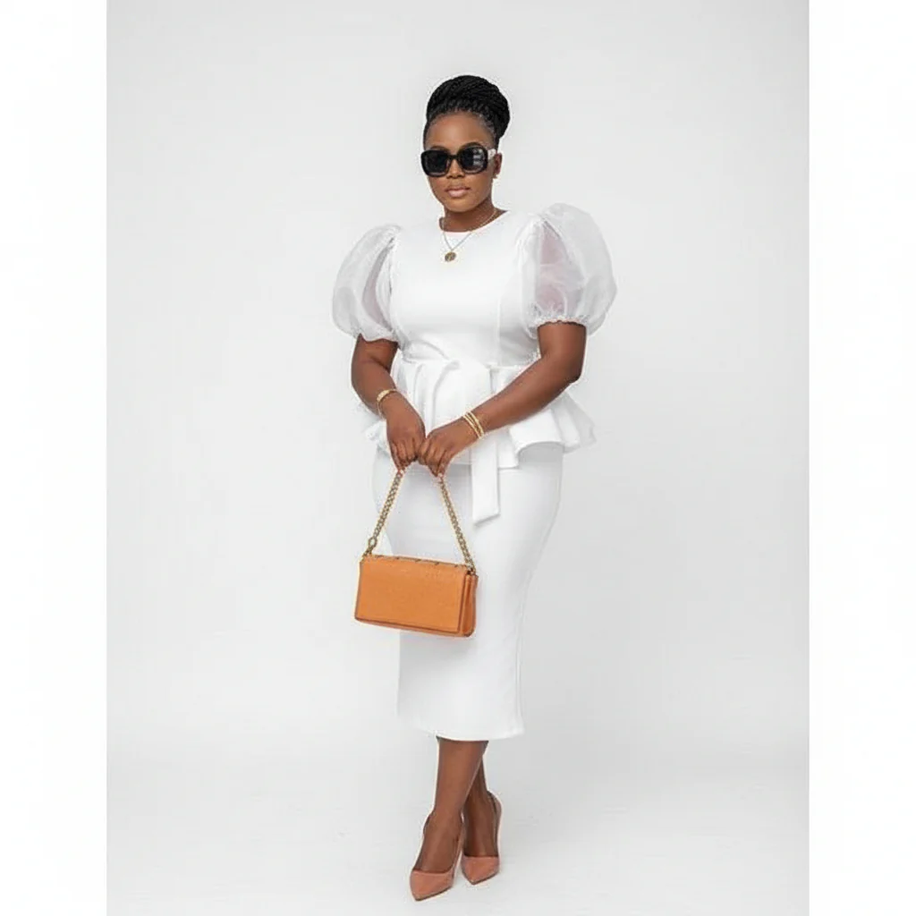 Ruffle Puffy Short Sleeves with Midi Skirt 2 Piece Set - Image 2