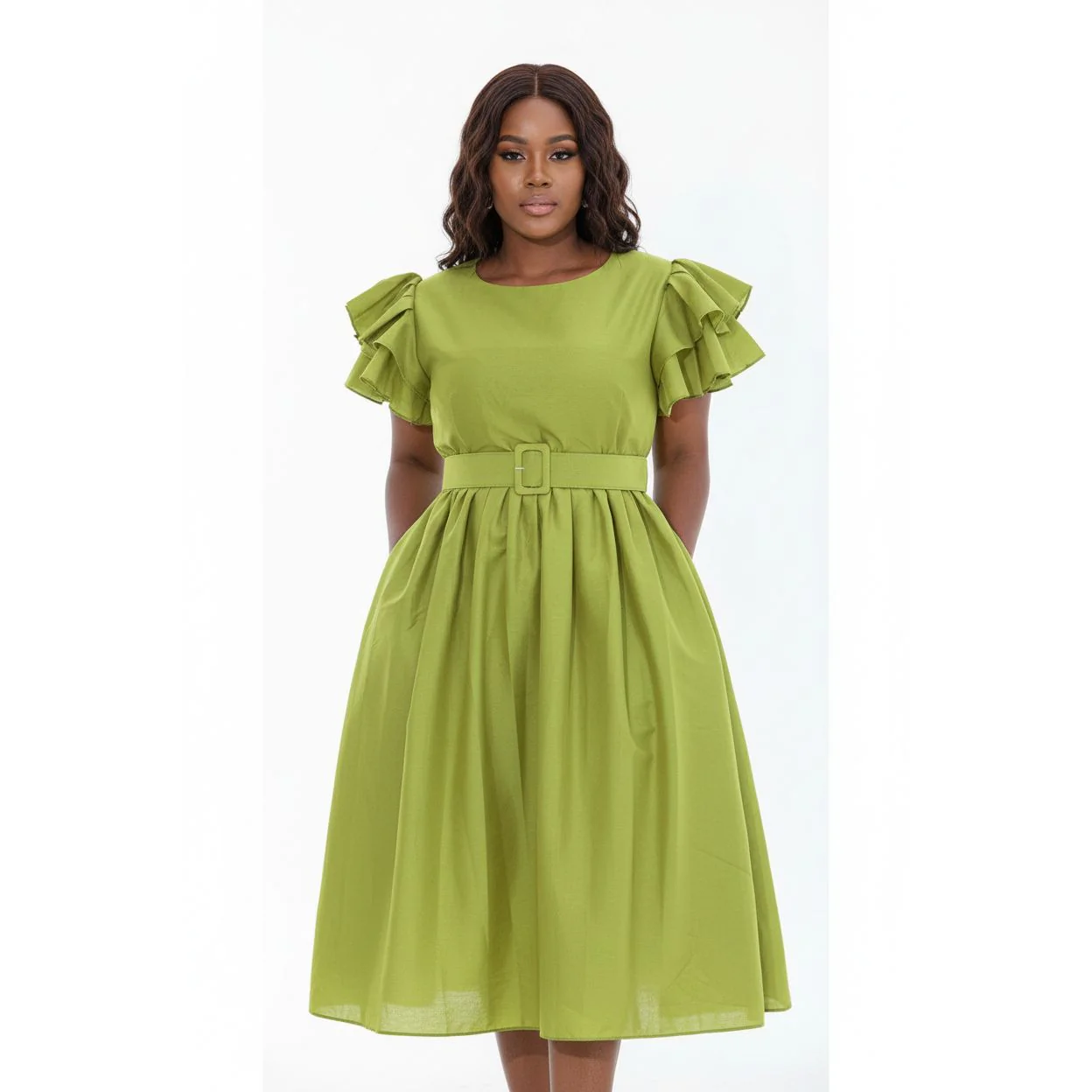 Ruffle Short Sleeves Midi Dress - Image 2