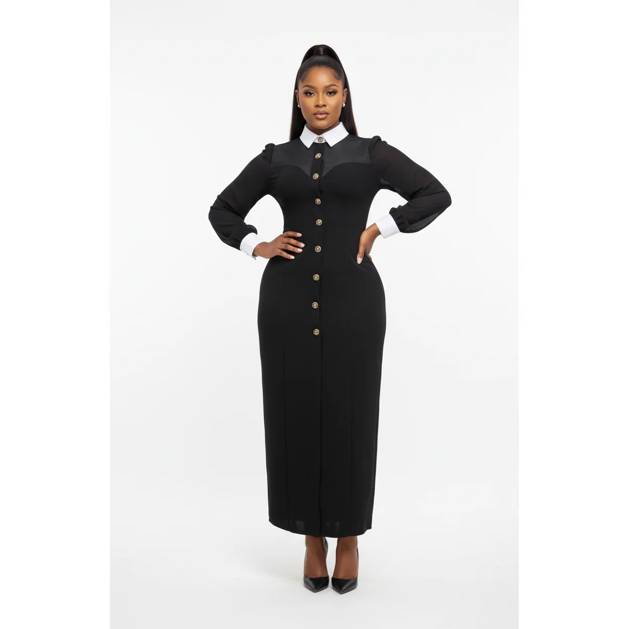 Collar Sleeve Fitted Fishtail Elegant Dress