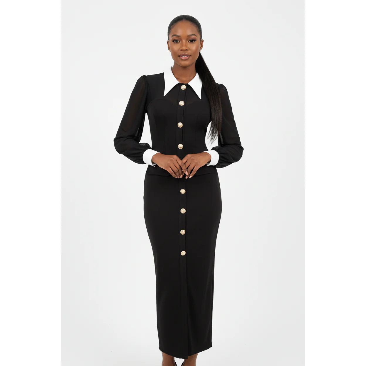 Collar Sleeve Fitted Fishtail Elegant Dress - Image 2
