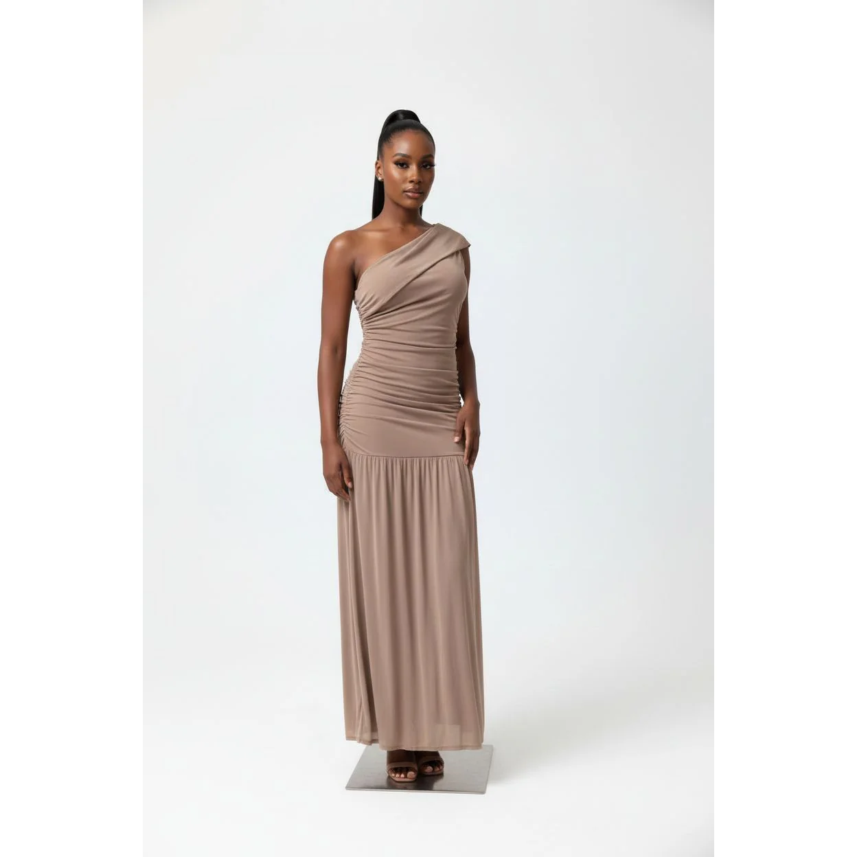 Ruffled Mesh One Shoulder Midi Dress - Image 5