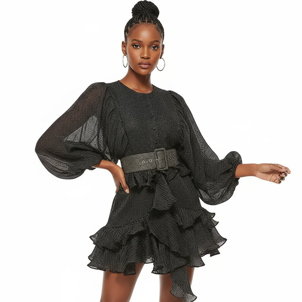 Ruffles Lantern Long Sleeve Dress