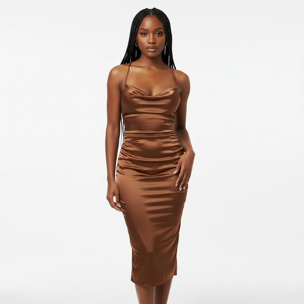 Satin Bodycon Backless Dress - Image 3