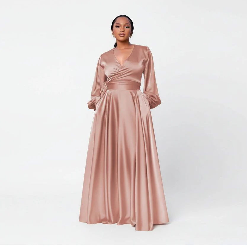 Satin Long Sleeve Flowy Maxi Maxi Dress