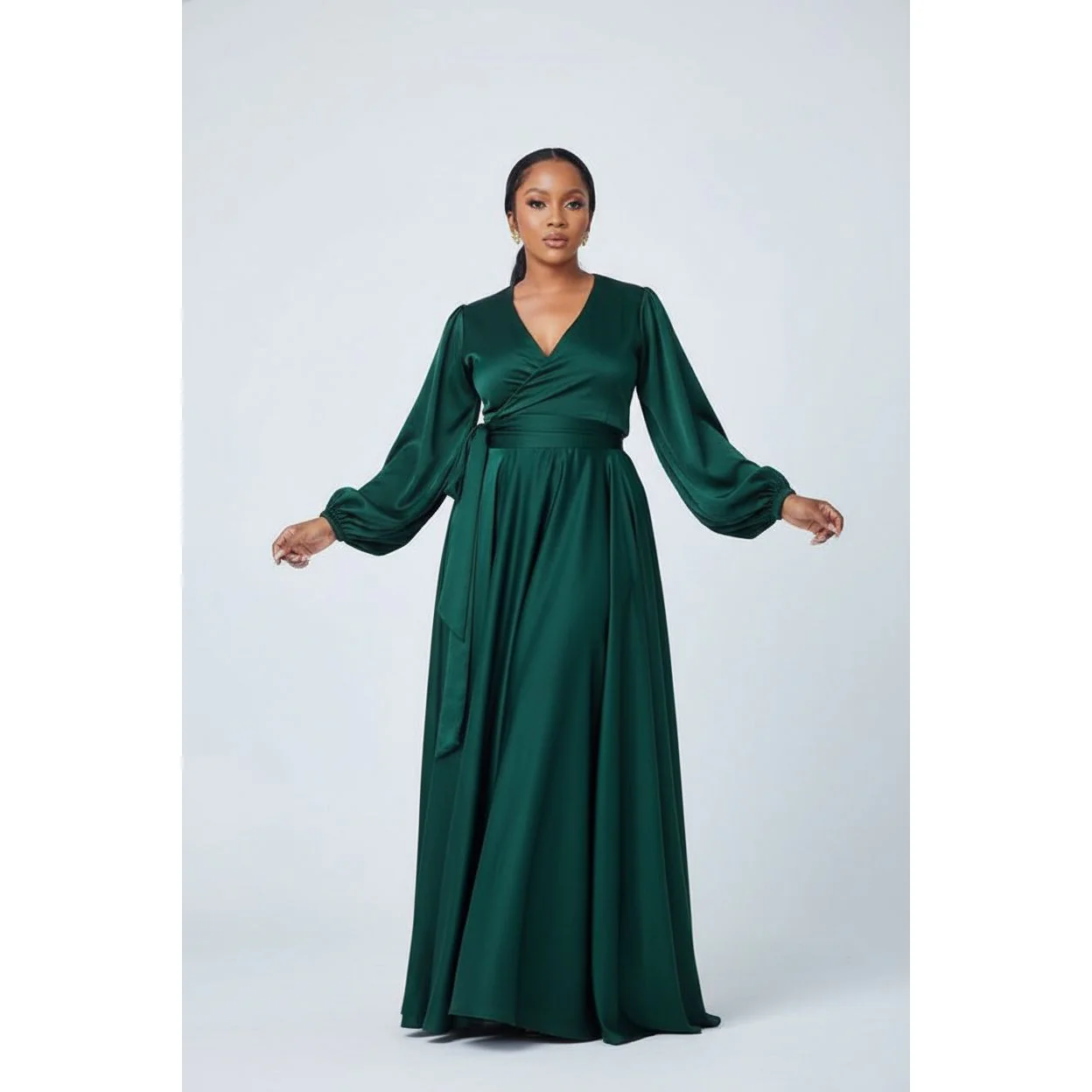 Satin Long Sleeve Flowy Maxi Maxi Dress - Image 2
