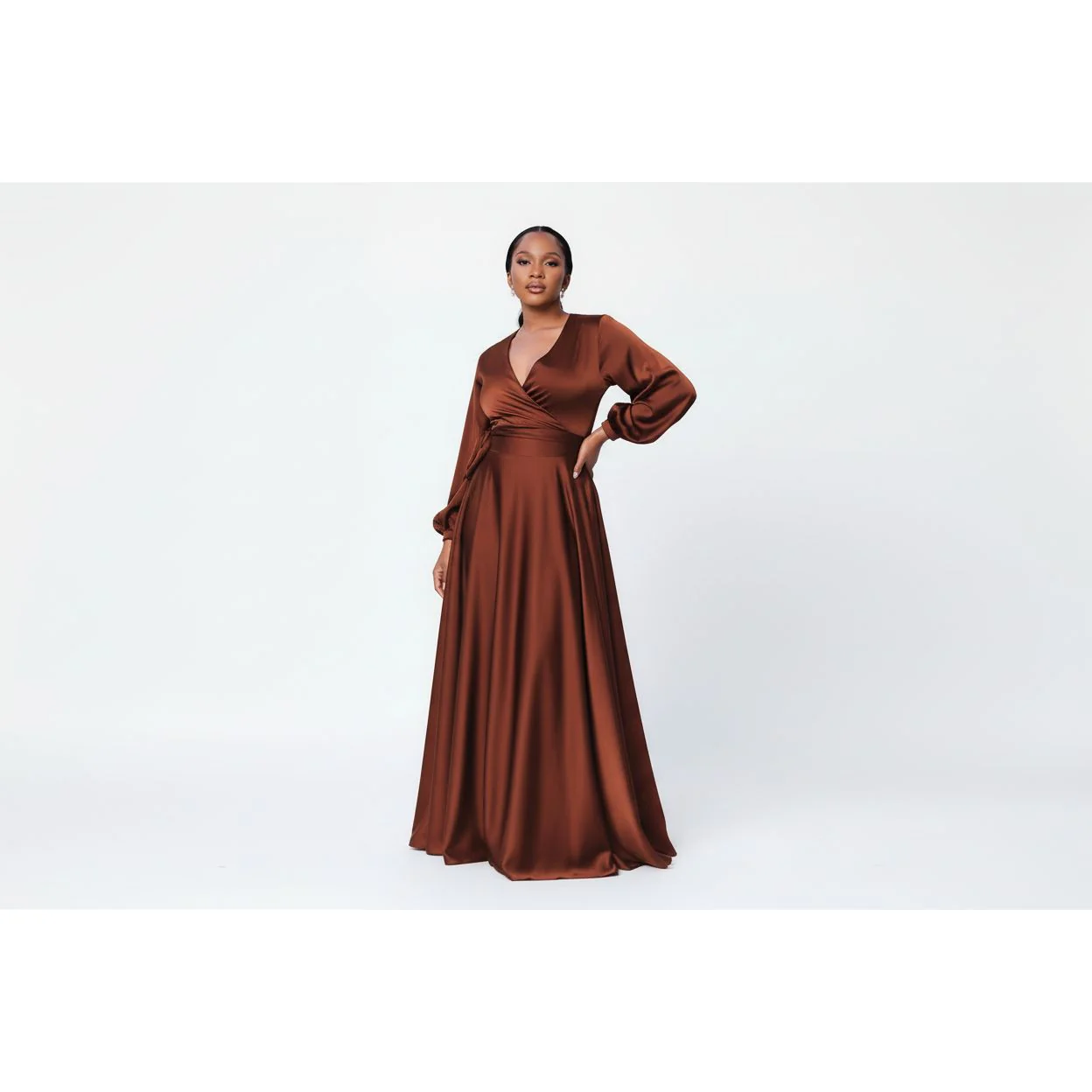 Satin Long Sleeve Flowy Maxi Maxi Dress - Image 3