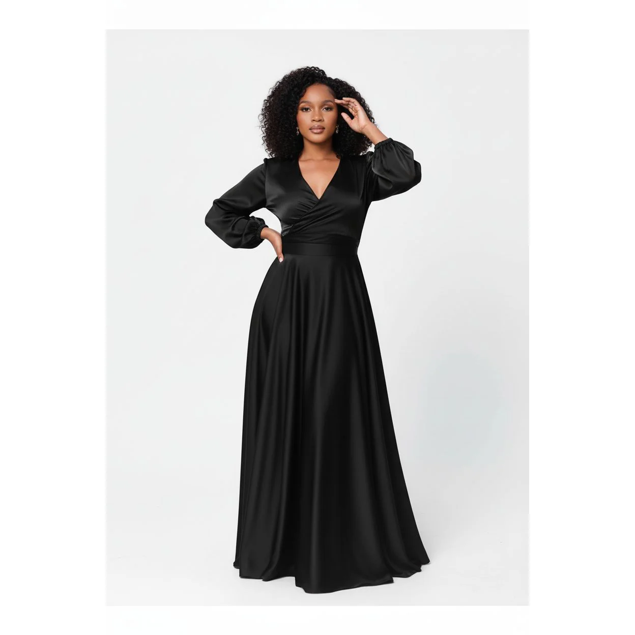 Satin Long Sleeve Flowy Maxi Maxi Dress - Image 4