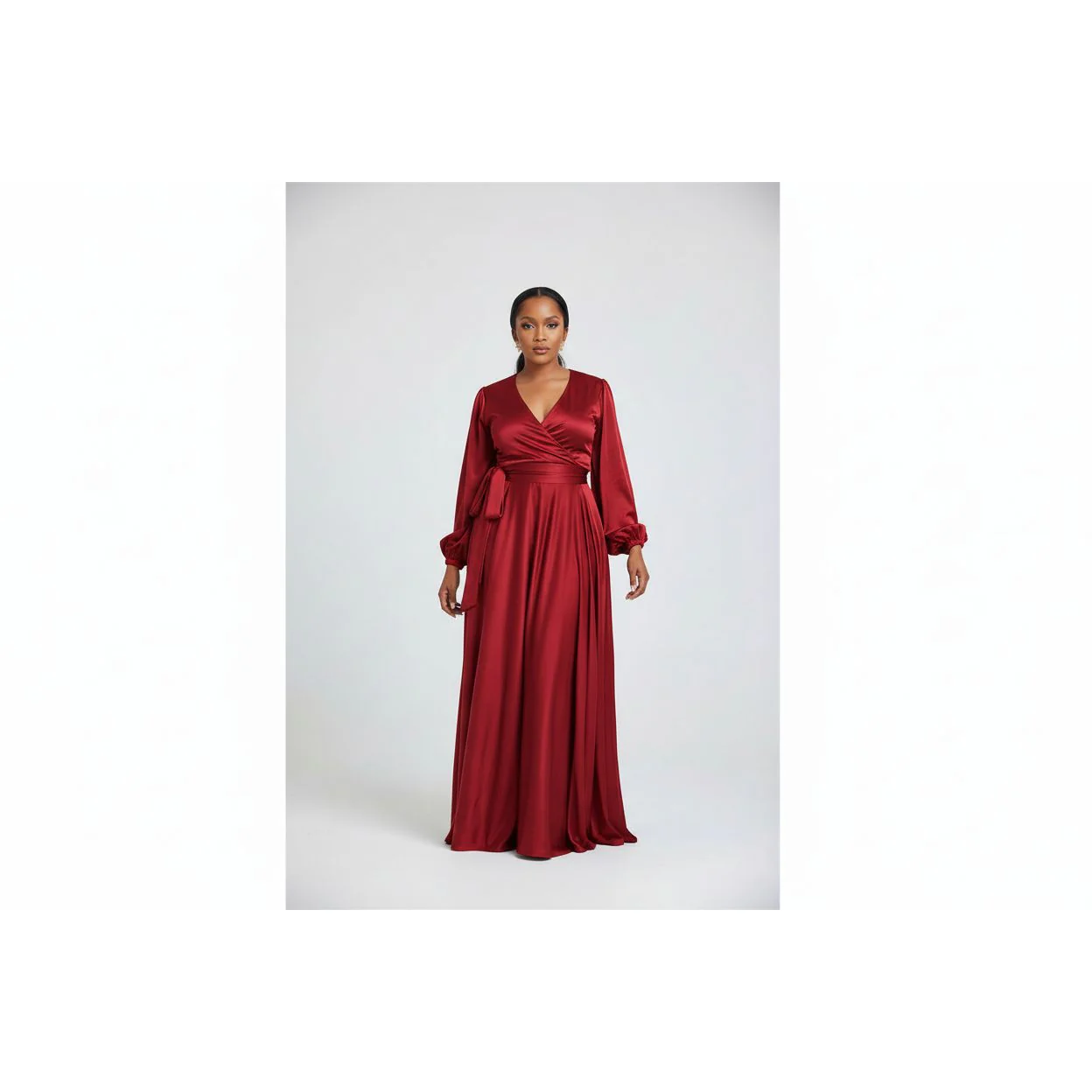 Satin Long Sleeve Flowy Maxi Maxi Dress - Image 5