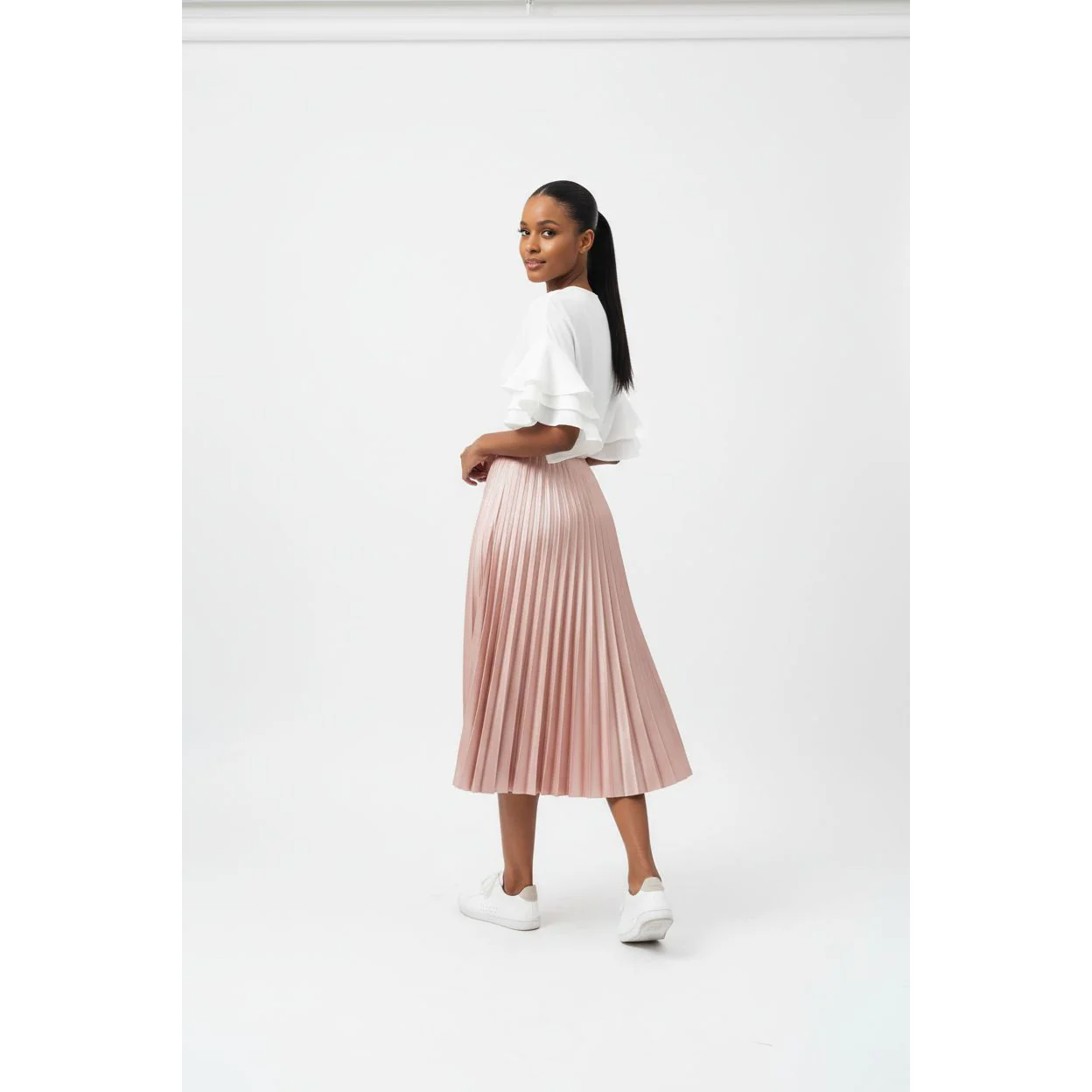 Satin Long Vintage Pleated Skirt