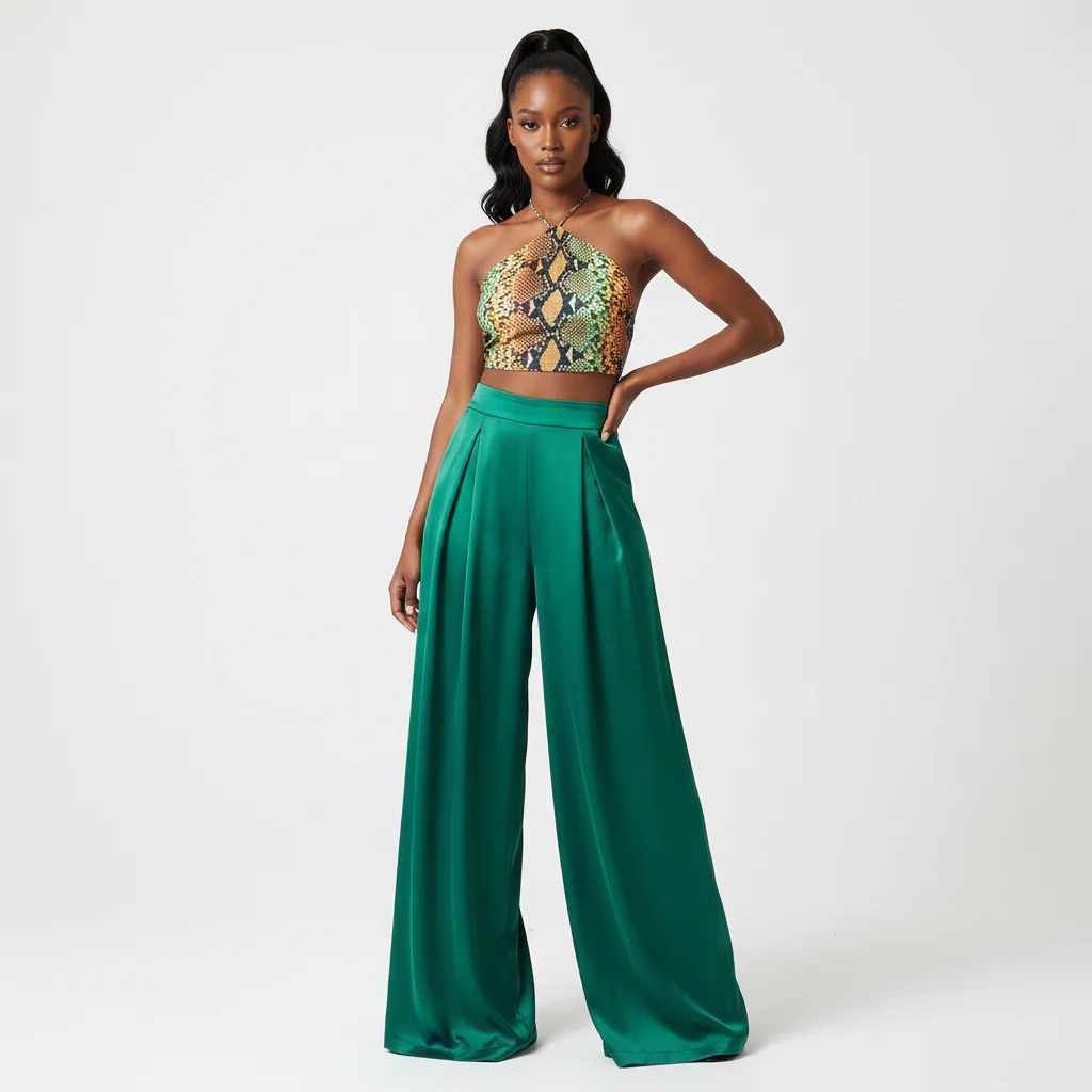 Satin Loose Wide Leg High Waist Sexy Pants - Image 3