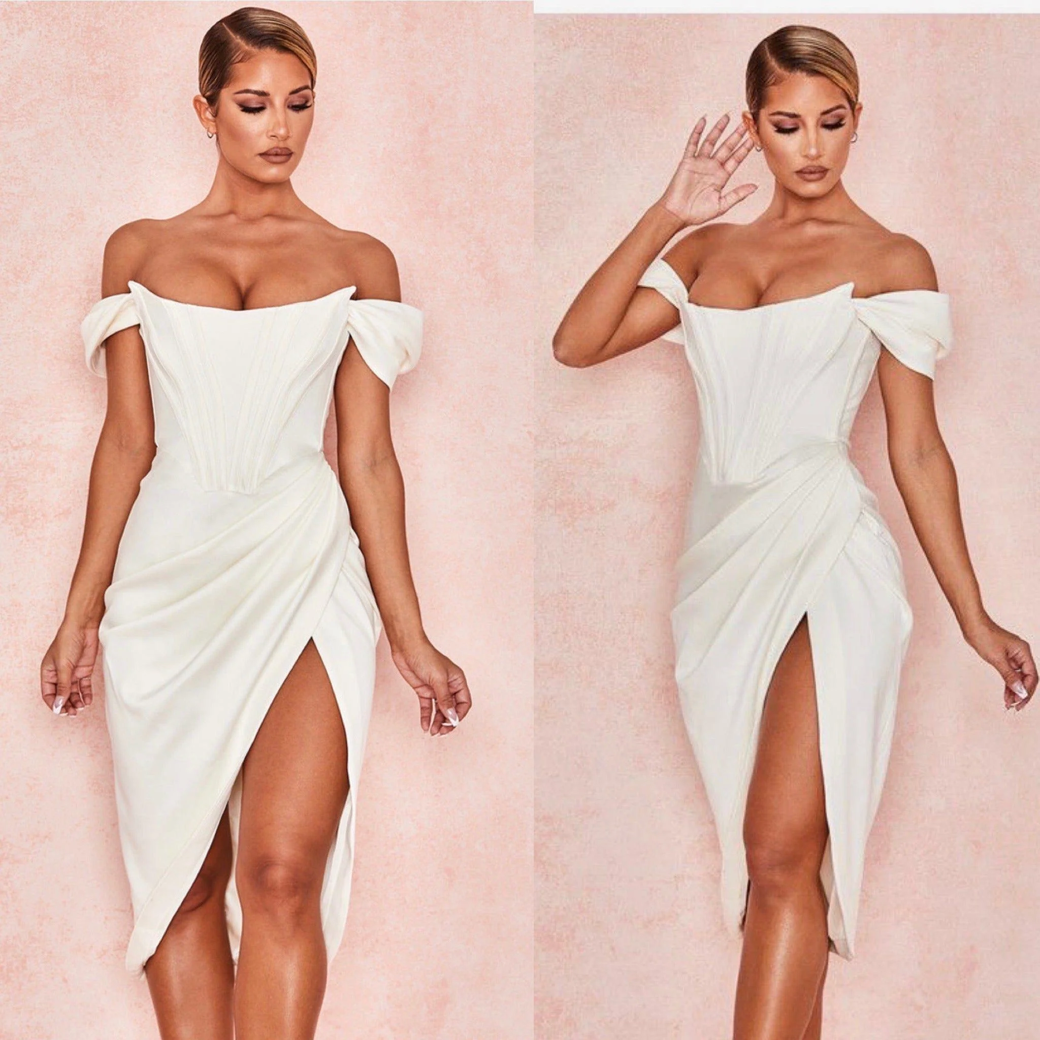 Satin Off Shoulder Dress Corset Dress - Image 4