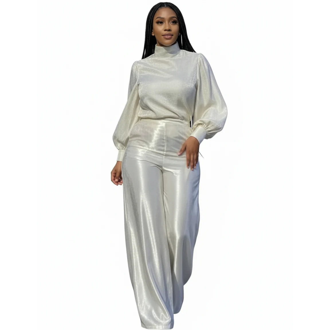 Satin Palazzo High Waisted Pants - Image 3