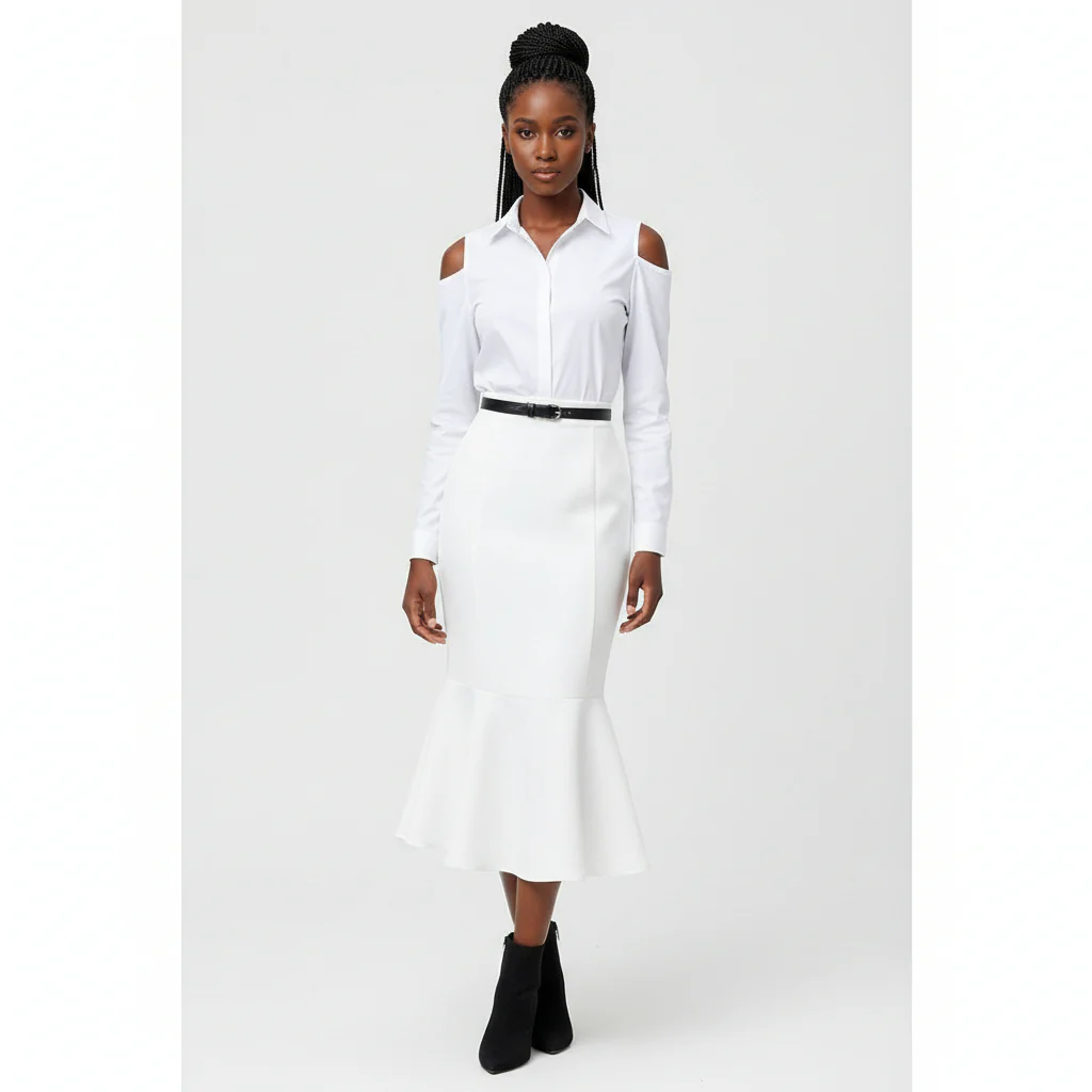 Satin Pencil Belted Mermaid Hem Maxi Skirt - Image 2