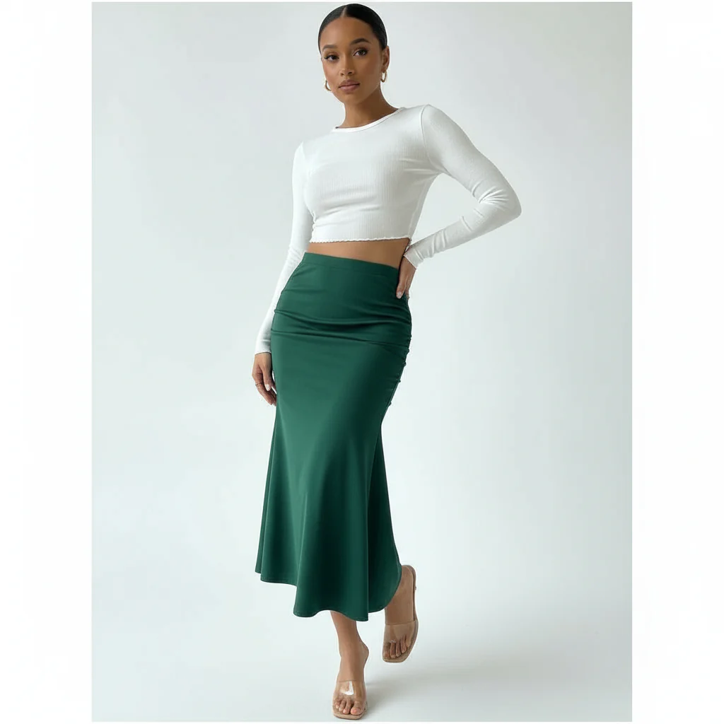 Satin Pencil Long Skirt - Image 4