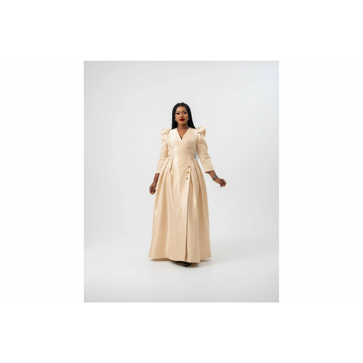 Satin Puffer Shoulder Maxi Dress - Image 2