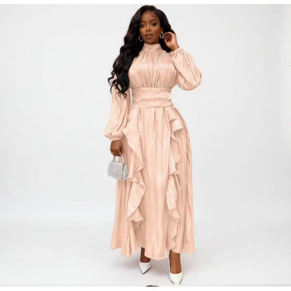 Satin Ruffle Lantern Sleeves Maxi Dress - Image 5