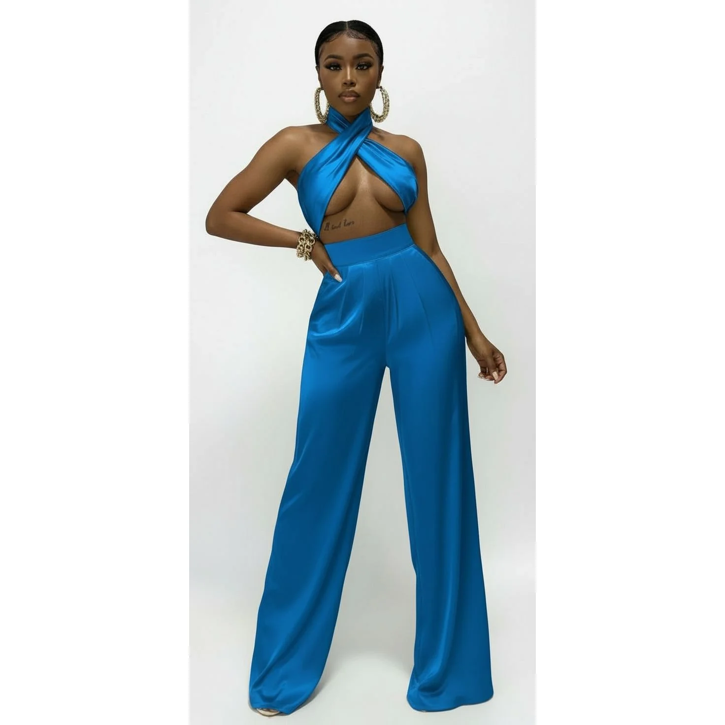 Satin Sexy Crop Top & Pants Set - Image 5