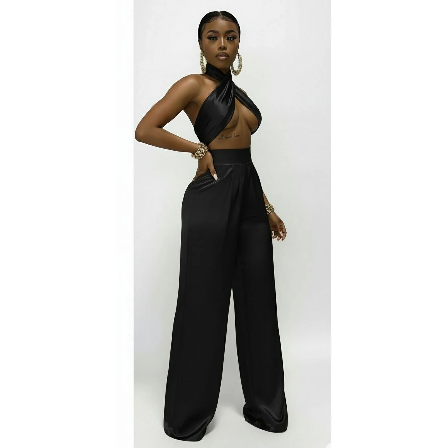Satin Sexy Crop Top & Pants Set - Image 6