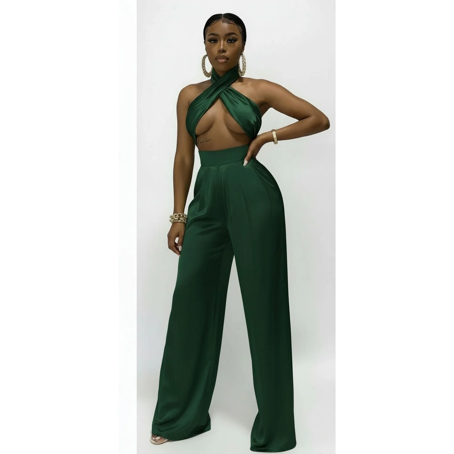 Satin Sexy Crop Top & Pants Set - Image 7